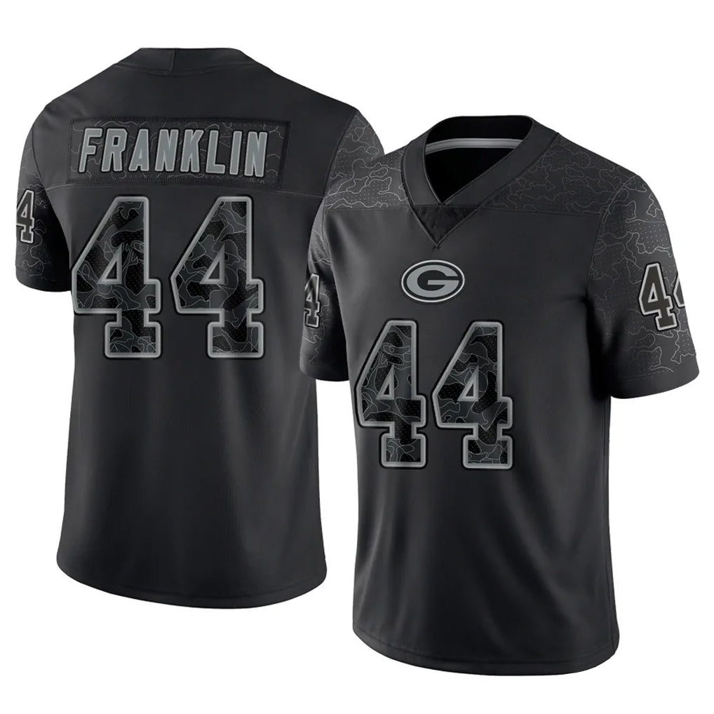 GB.Packers #44 Zaire Franklin Player Black Reflective Limited Home Game ROCER Stitched Jerseys