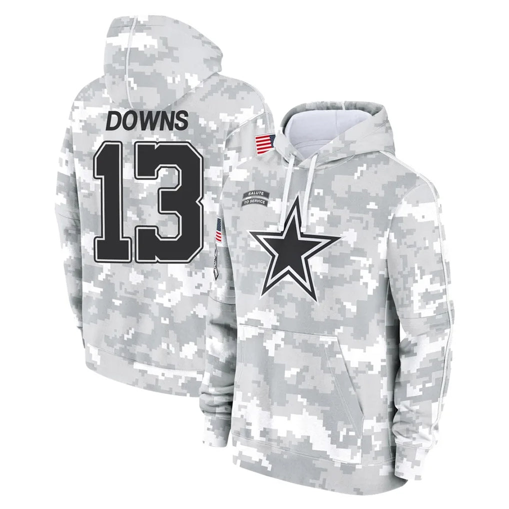 D.Cowboys #13 Caleb Downs Player Arctic Camo Salute to Service Hoodies Limited Game ROCER Stitched Jerseys