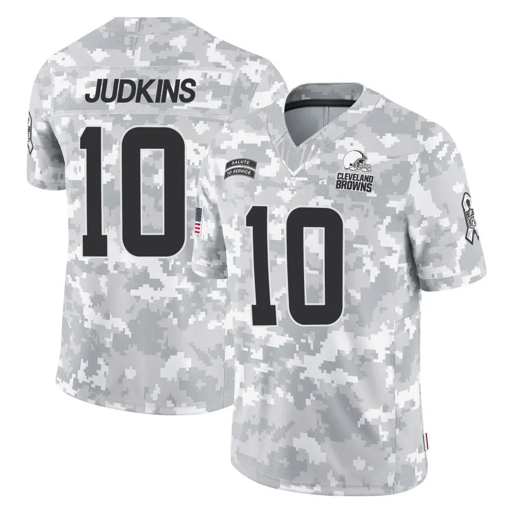 C.Browns #10 Quinshon Judkins Player Arctic Camo Salute to Service Limited Home Game ROCER Stitched Jerseys