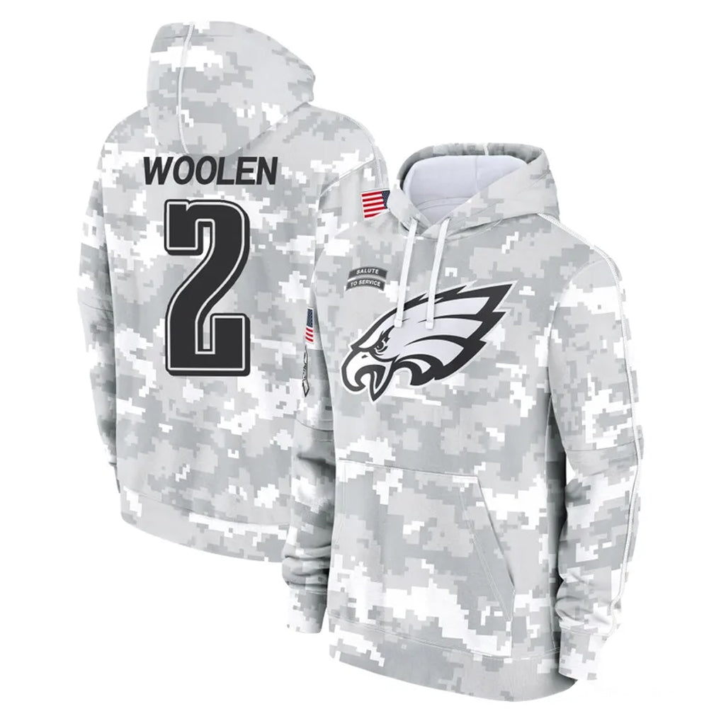 P.Eagles #2 Riq Woolen Player Arctic Camo Salute to Service Pullover Hoodies Limited Game ROCER Stitched Jerseys