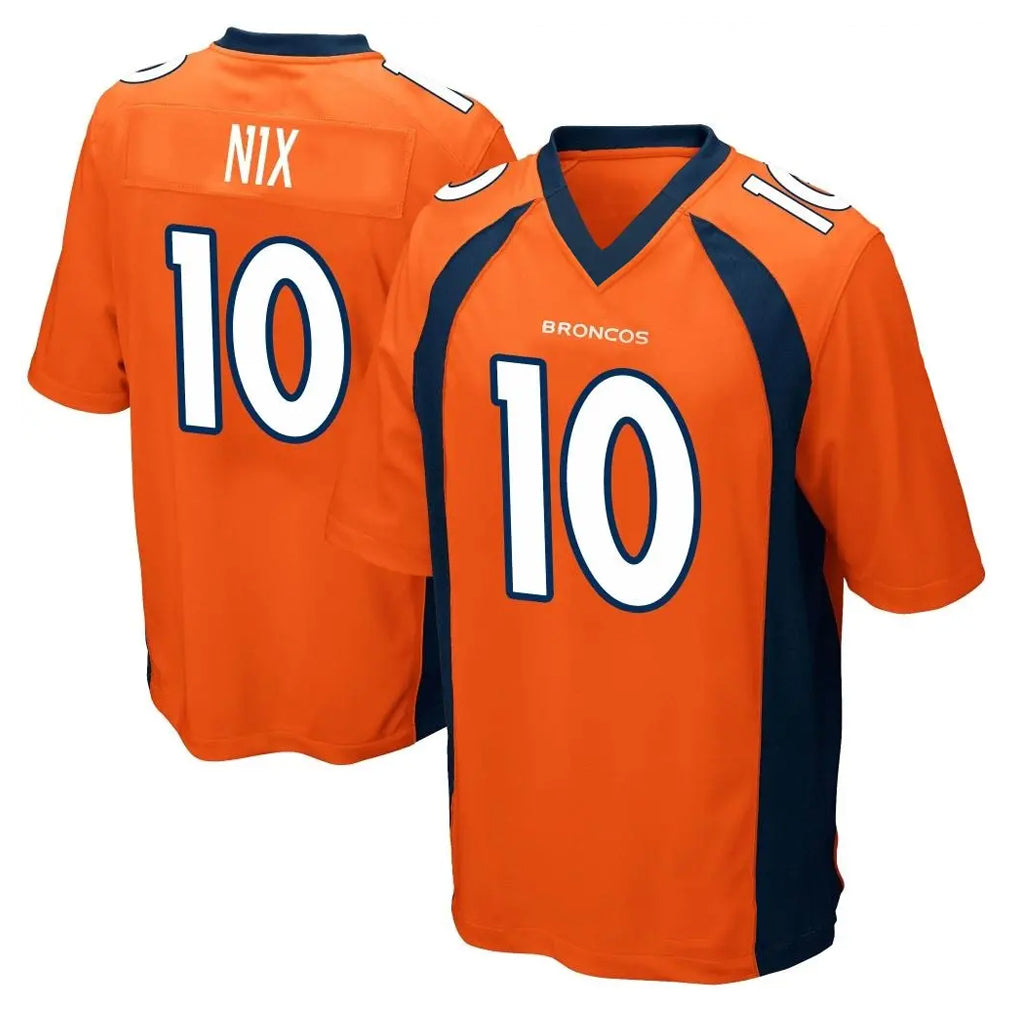 D.Broncos #10 Bo Nix Player Orange Color Home Game ROCER Stitched Jerseys