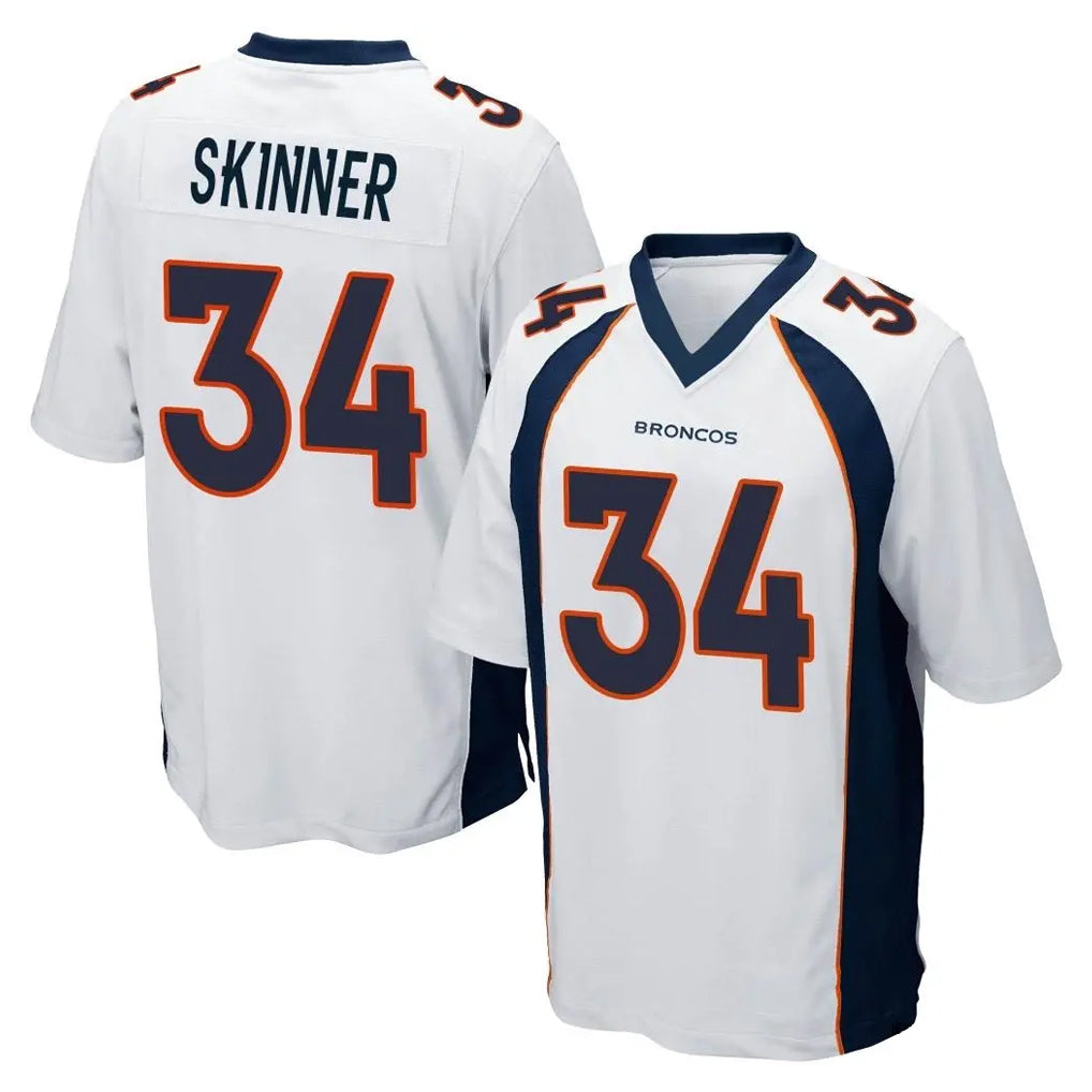 D.Broncos #34 JL Skinner Player White Game ROCER Stitched Jerseys