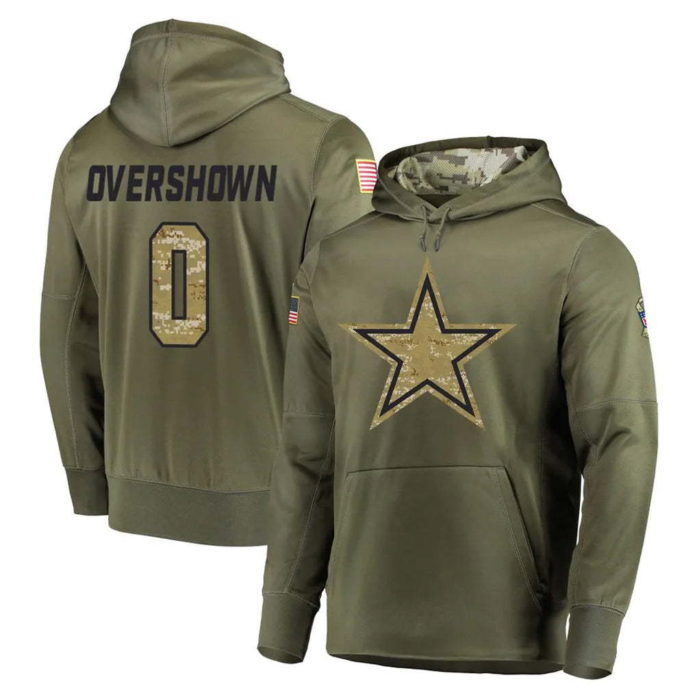 D.Cowboys #0 DeMarvion Overshown Player Olive Salute to Service Pullover Hoodies Home Game ROCER Stitched Jerseys