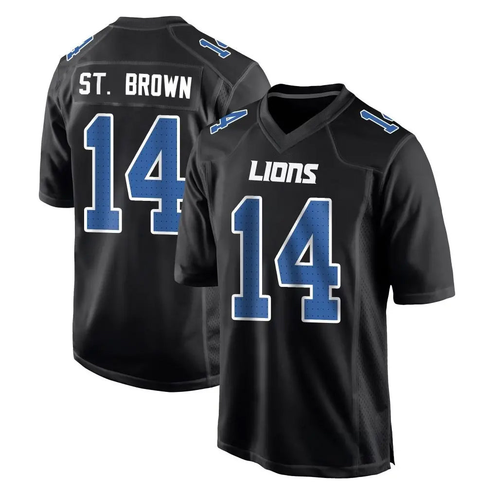 D.Lions #14 Amon-Ra St. Brown Player Black Fashion Home Game ROCER Stitched Jerseys
