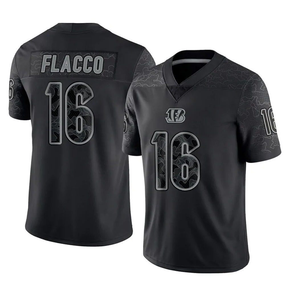 C.Bengals #16 Joe Flacco Player Black Reflective Limited Game ROCER Stitched Jerseys