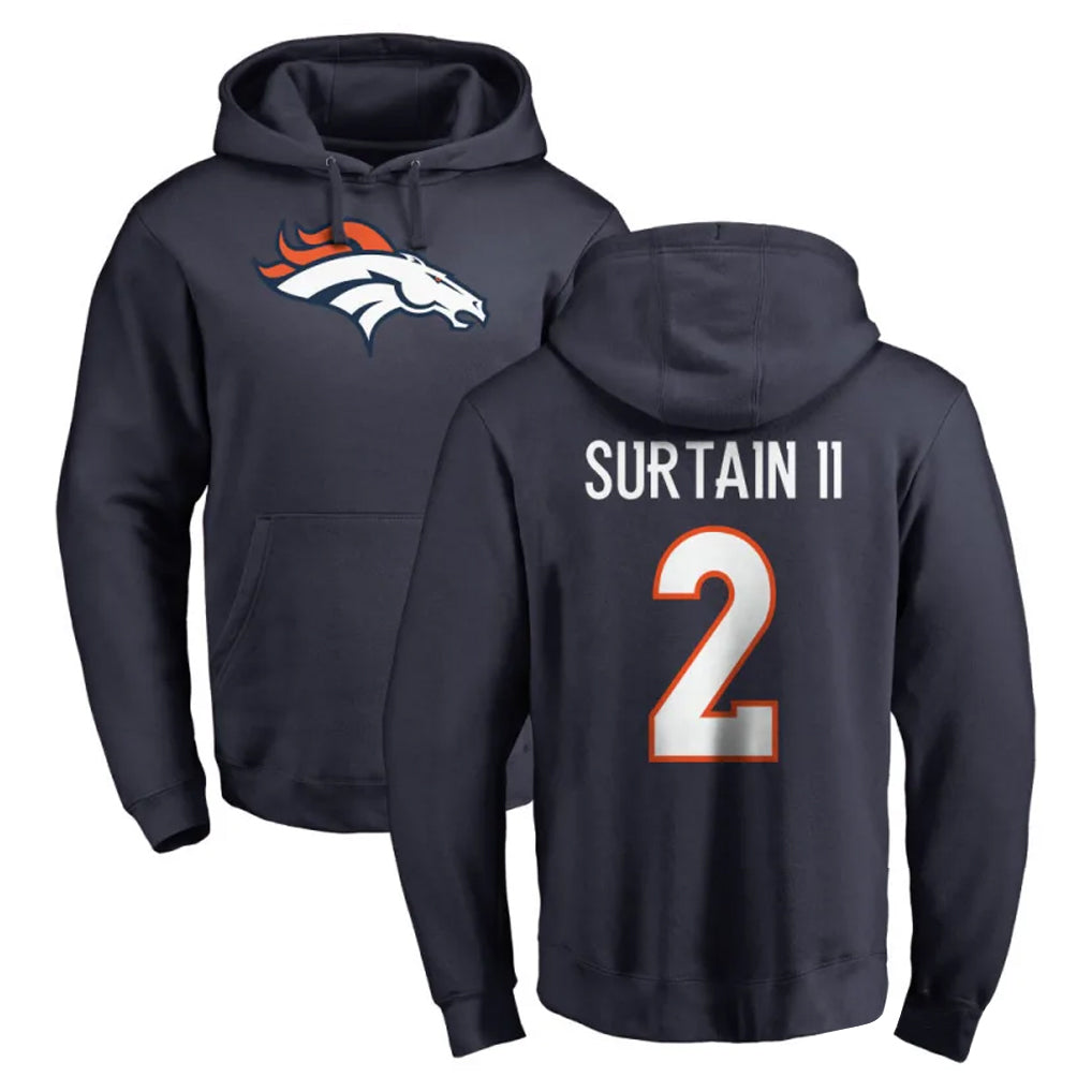 D.Broncos #2 Pat Surtain II Player Navy Pullover Hoodie Limited ROCER Stitched Jerseys