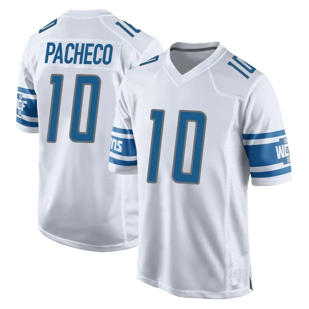 D.Lions #10 Isiah Pacheco Player White Home Game ROCER Stitched Jerseys