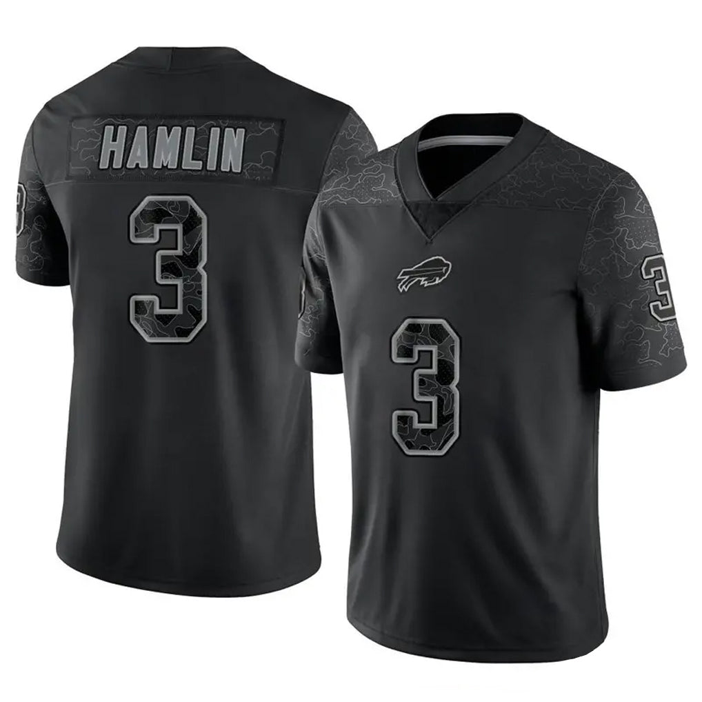 B.Bills #3 Damar Hamlin Player Black RFLCTV Limited ROCER Stitched Jerseys
