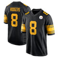 P.Steelers #8 Aaron Rodgers Player Black Color Rush Home Game ROCER Stitched Jerseys