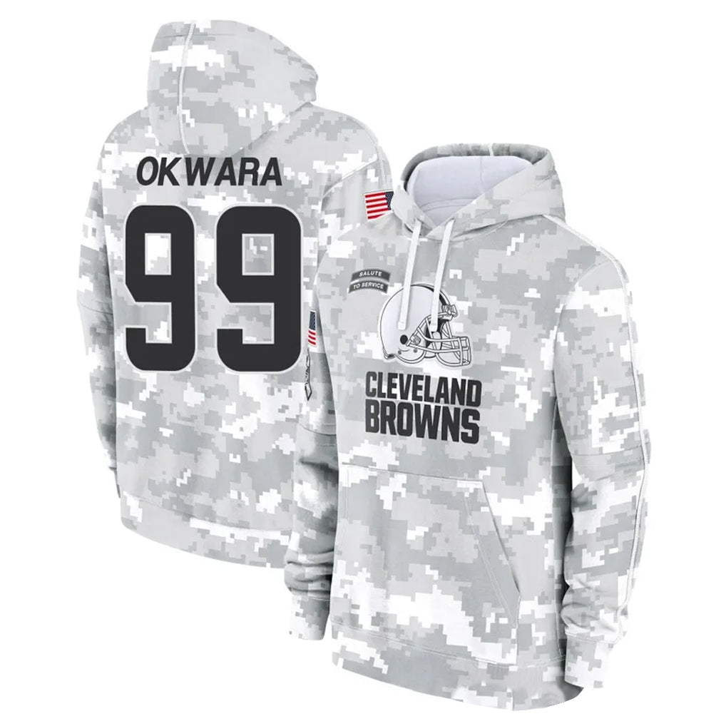 C.Browns #99 Julian Okwara Player Arctic Camo Salute to Service Hoodies Limited Game ROCER Stitched Jerseys