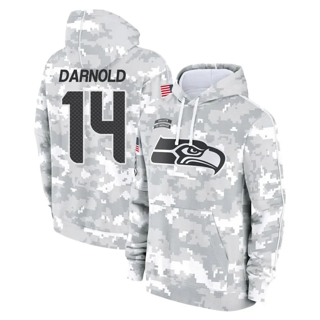 S.Seahawks #14 Sam Darnold Player Arctic Camo Limited Salute to Service Pullover Hoodies Game ROCER Stitched Jerseys