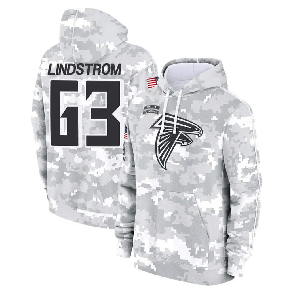 A.Falcons #63 Chris Lindstrom Player Arctic Camo Salute to Service Limited Hoodie ROCER Stitched Jerseys