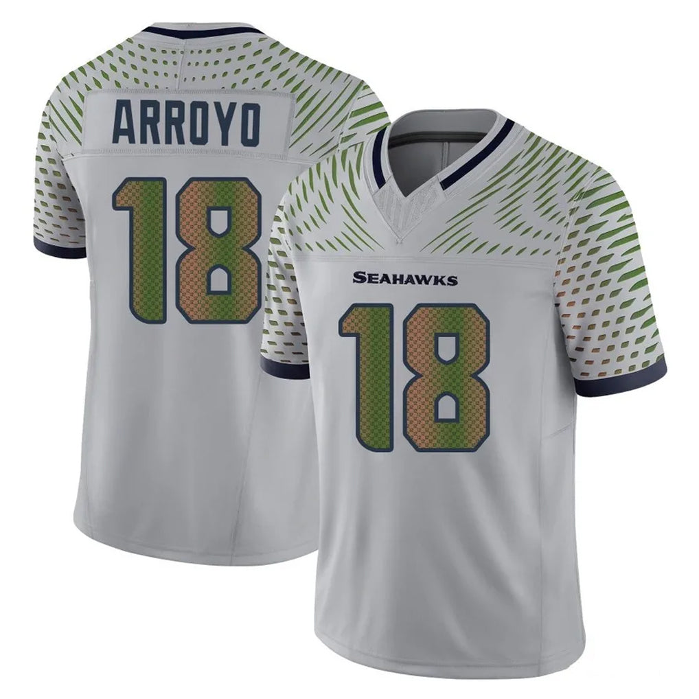S.Seahawks #18 Elijah Arroyo Player Grey Limited 2025 Rivalries Collection Home Game ROCER Stitched Jerseys
