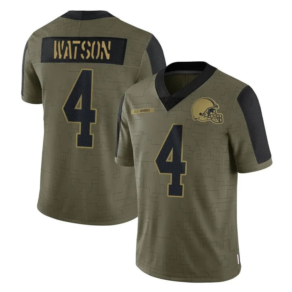 C.Browns #4 Deshaun Watson Player Olive Salute to Service Limited Home Game ROCER Stitched Jerseys