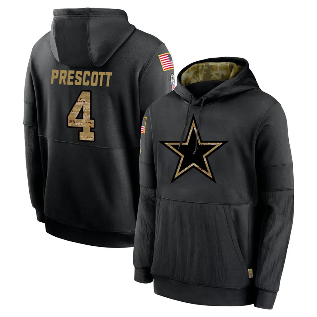 D.Cowboys #4 Dak Prescott Player Black Salute to Service Pullover Hoodies Limited ROCER Stitched Jerseys