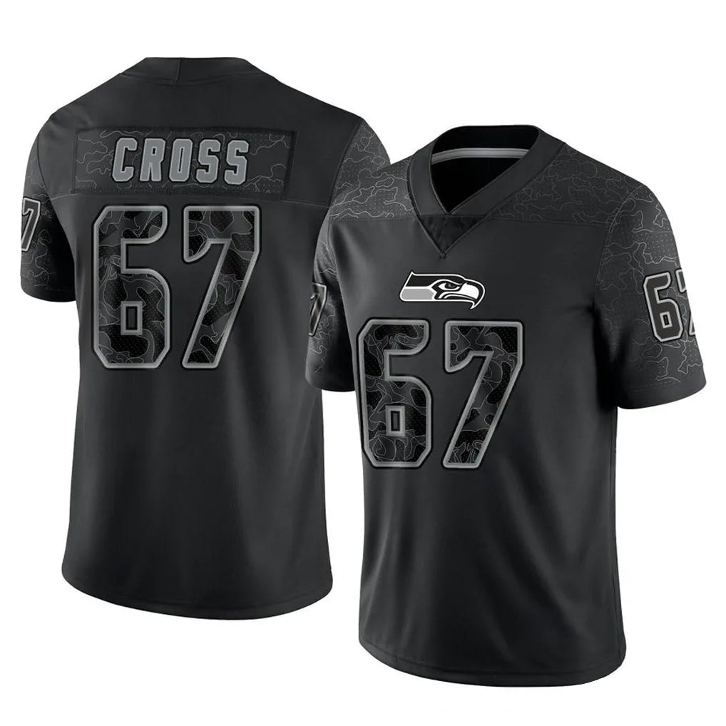 S.Seahawks #67 Charles Cross Player Black Limited Reflective Home Game ROCER Stitched Jerseys