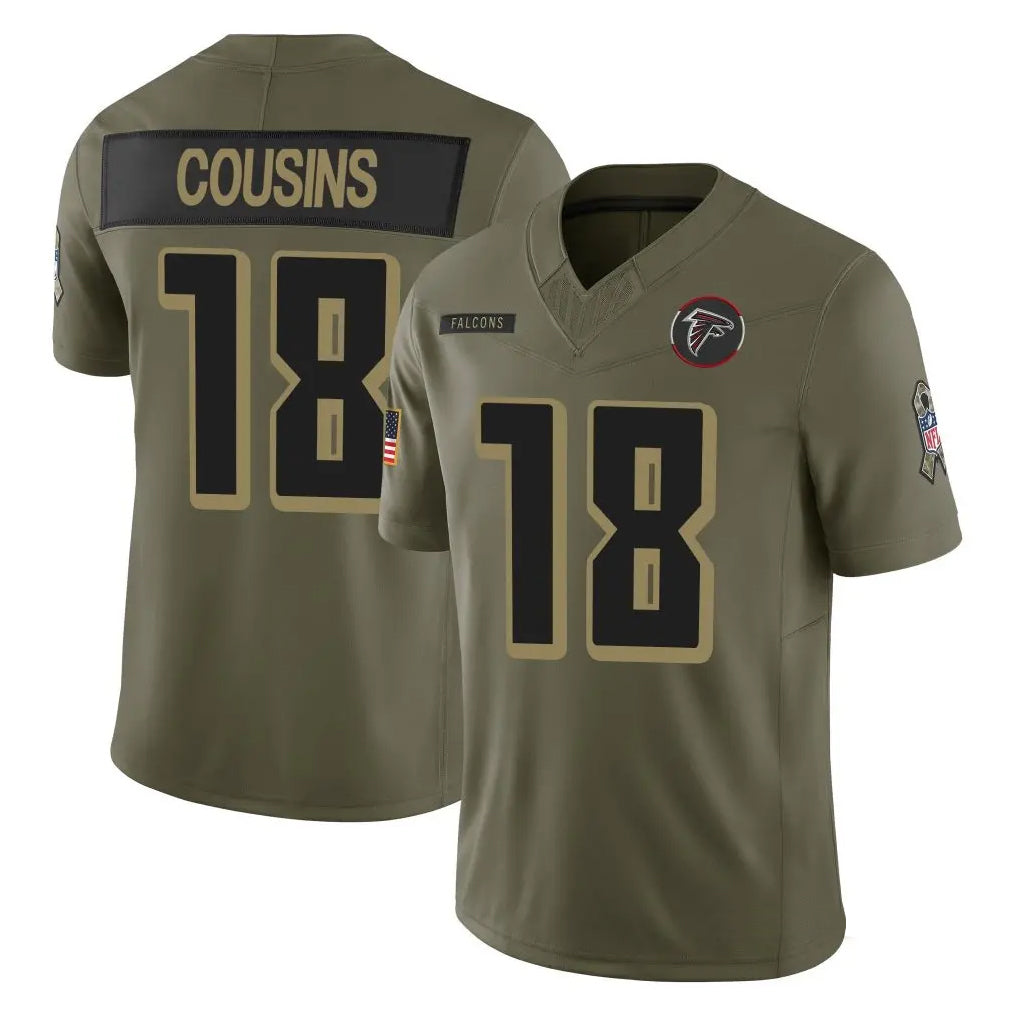 A.Falcons #18 Kirk Cousins Player Olive Salute To Service Limited Home Game ROCER Stitched Jerseys