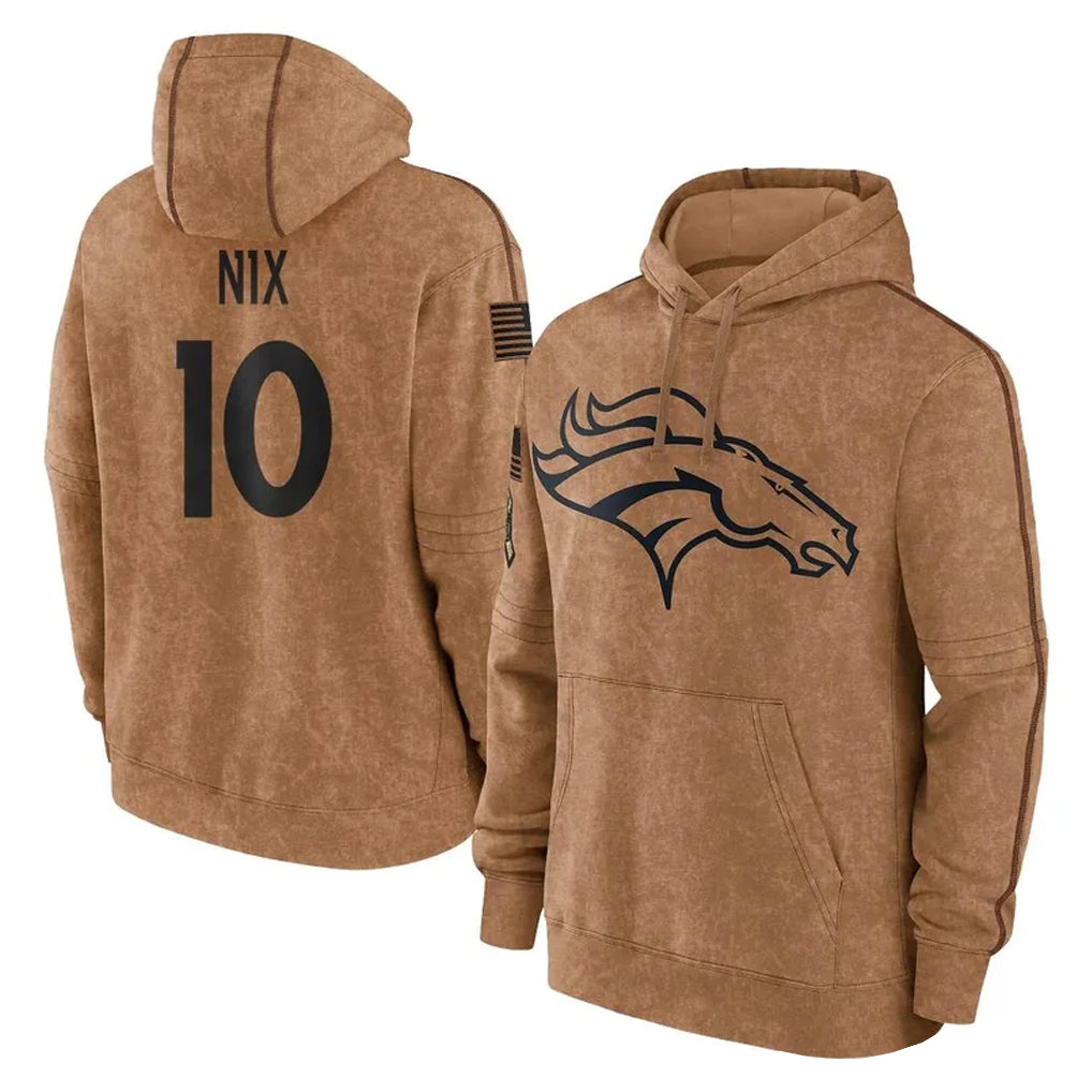 D.Broncos #10 Bo Nix Player Brown Salute to Service Hoodies Limited Game ROCER Stitched Jerseys