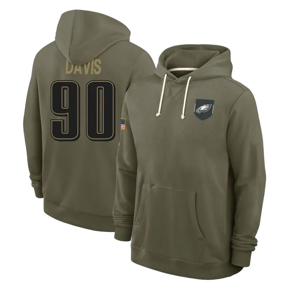 P.Eagles #90 Jordan Davis Player Olive Salute to Service Pullover Hoodies Limited ROCER Stitched Jerseys