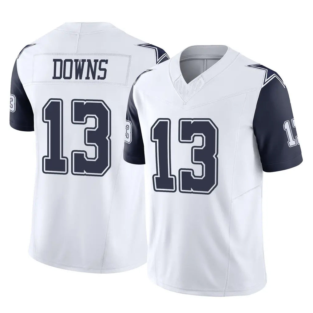 D.Cowboys #13 Caleb Downs Player White-Navy Limited Vapor F.U.S.E. Home Game ROCER Stitched Jerseys
