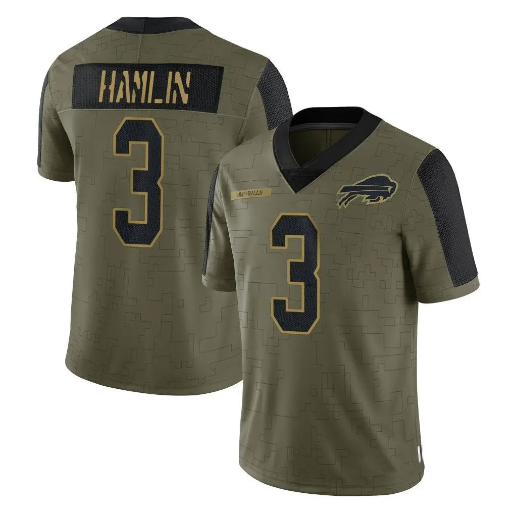 B.Bills #3 Damar Hamlin Player Olive Salute To Service Game ROCER Stitched Jerseys