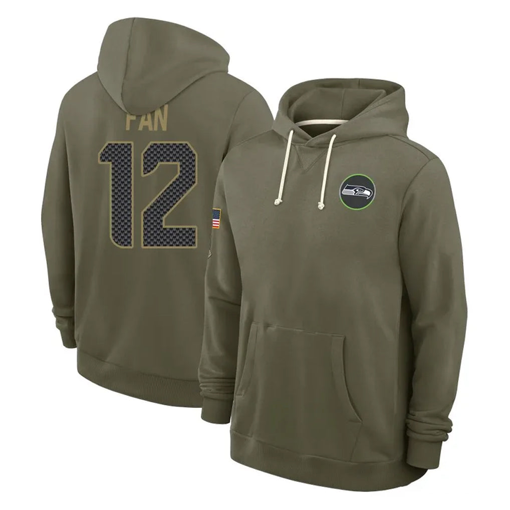 S.Seahawks #12 12th Fan Player Olive Salute to Service Pullover Hoodies Limited ROCER Stitched Jerseys