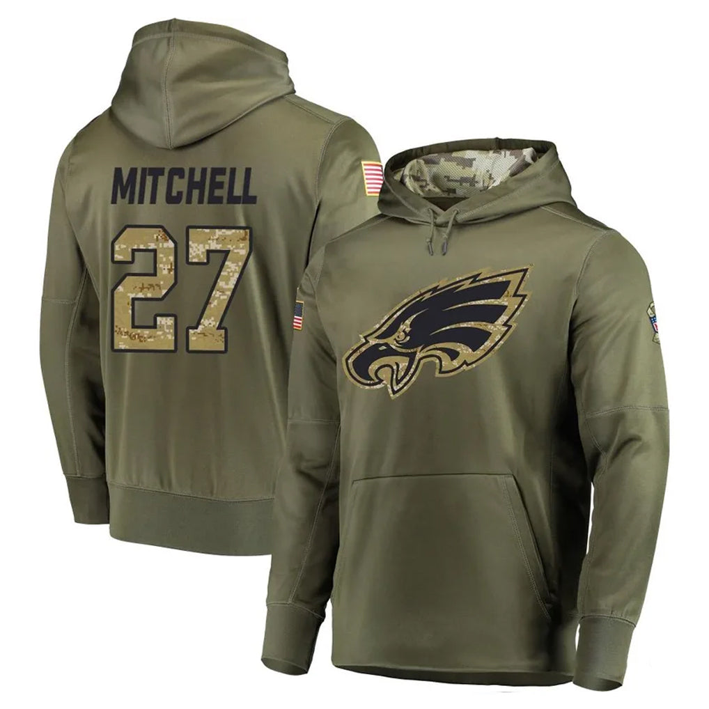 P.Eagles #27 Quinyon Mitchell Player Olive Salute to Service Pullover Hoodies Home Game ROCER Stitched Jerseys