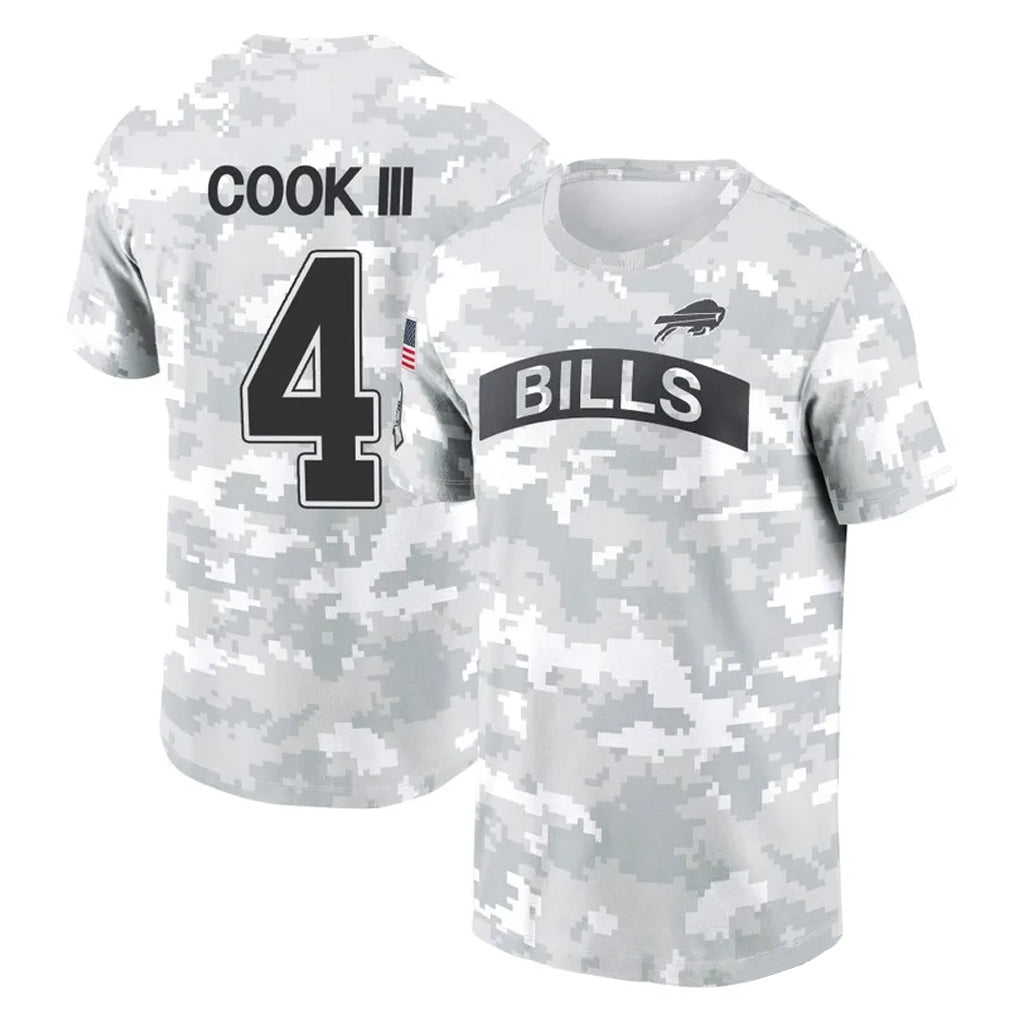 B.Bills #4 James Cook III Player Arctic Camo Salute to Service T-Shirt Hoodies ROCER Stitched Jerseys