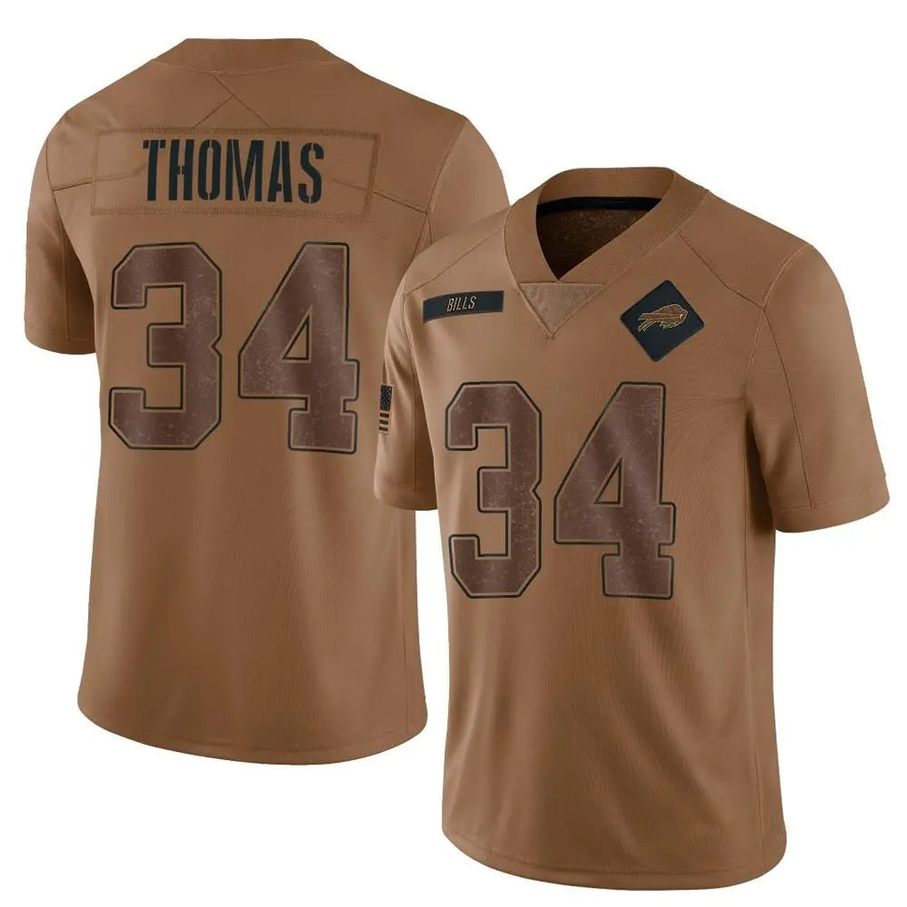 B.Bills #34 Thurman Thomas Player Brown Salute To Service Limited ROCER Stitched Jerseys