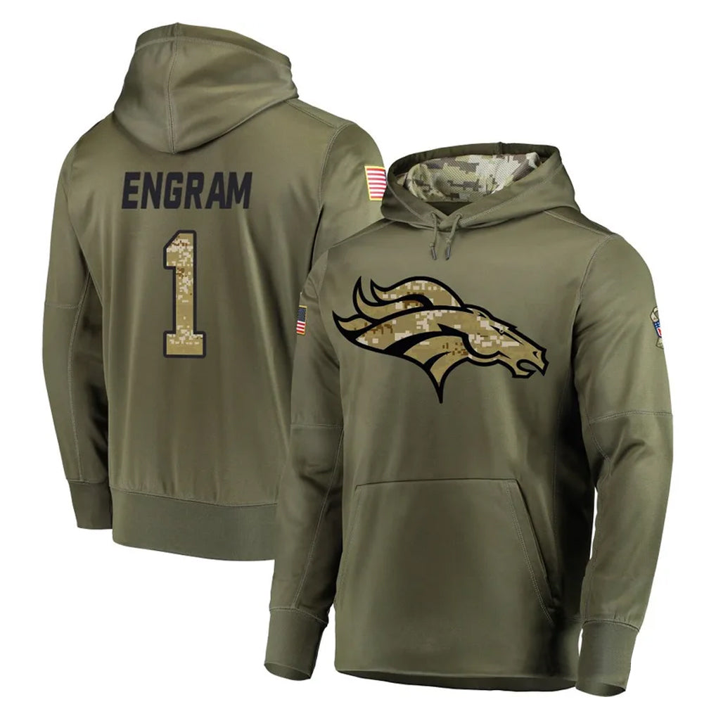 D.Broncos #1 Evan Engram Player Olive Salute to Service Pullover Hoodies Home Game ROCER Stitched Jerseys