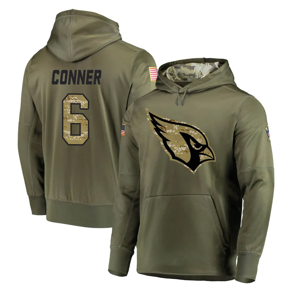 A.Cardinals #6 James Conner Player Olive Salute to Service Limited Hoodie ROCER Stitched Jerseys