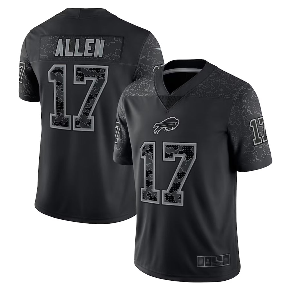 B.Bills #17 Josh Allen Player Black RFLCTV Limited ROCER Stitched Jerseys