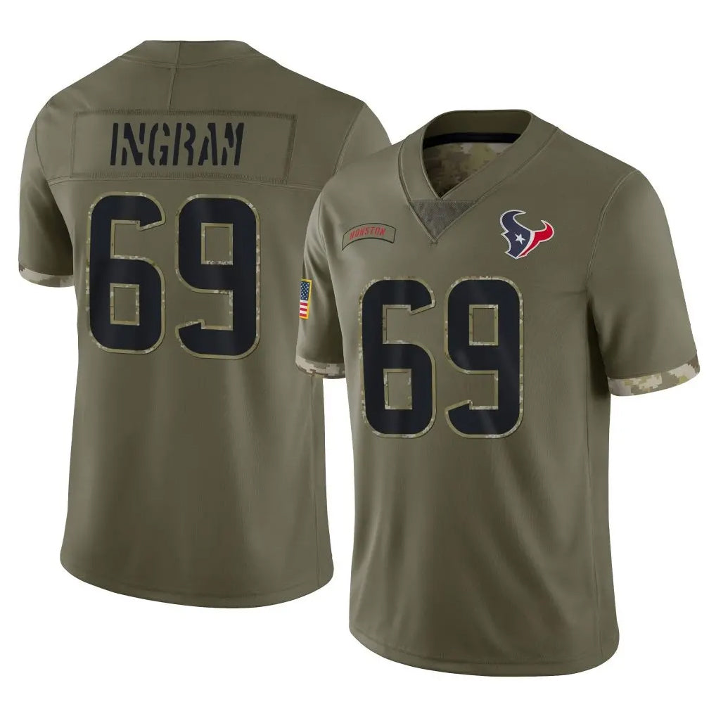 H.Texans #69 Ed Ingram Player Olive Salute To Service Limited ROCER Stitched Jerseys
