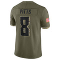 A.Falcons #8 Kyle Pitts Sr. Player Olive Salute To Service Limited ROCER Stitched Jerseys