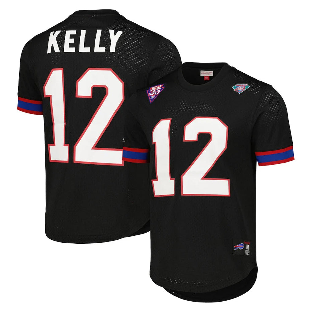 B.Bills #12 Jim Kelly Player Black Mitchell & Ness Replica Mesh Limited ROCER Stitched Jerseys