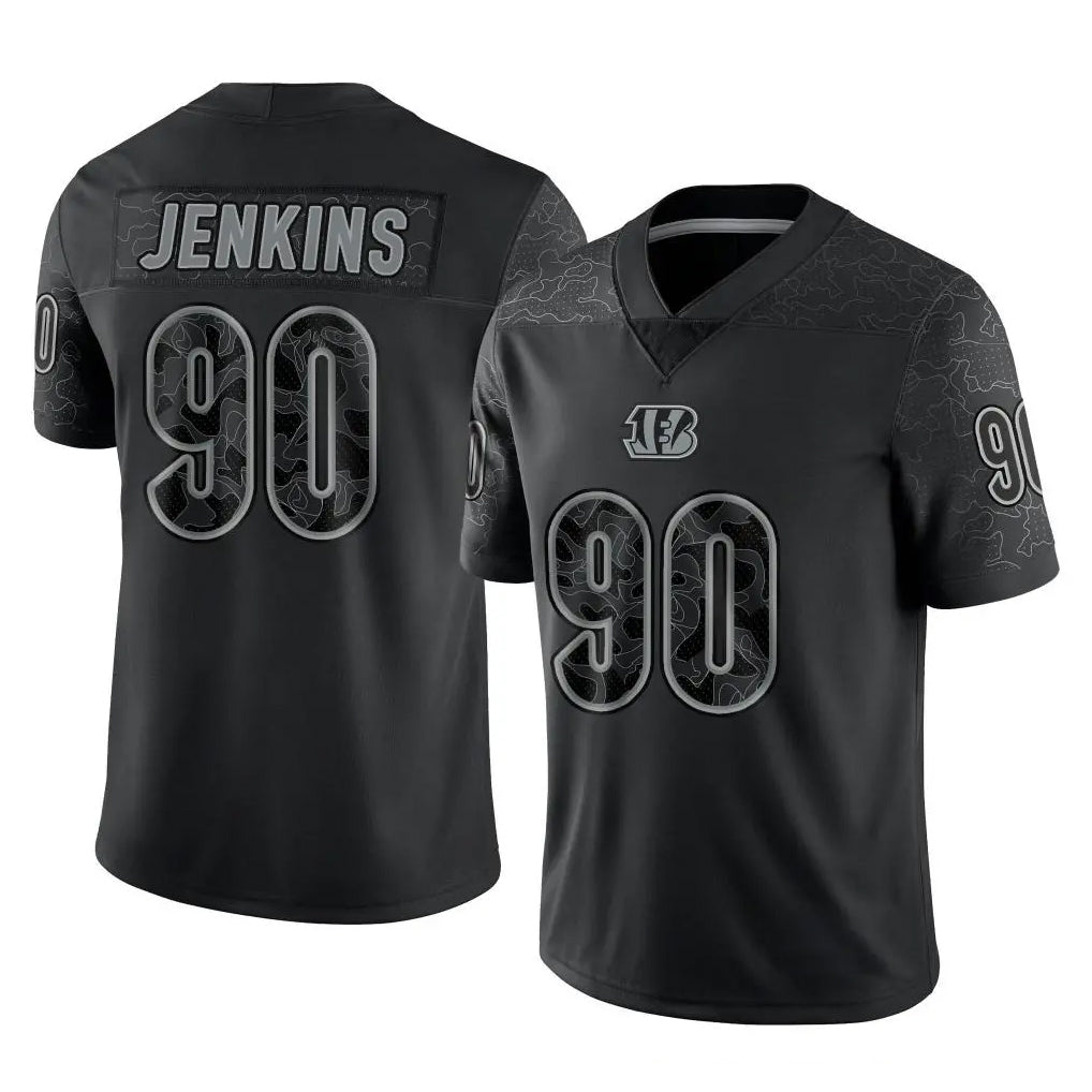 C.Bengals #90 Kris Jenkins Jr Player Black Reflective Limited Game ROCER Stitched Jerseys