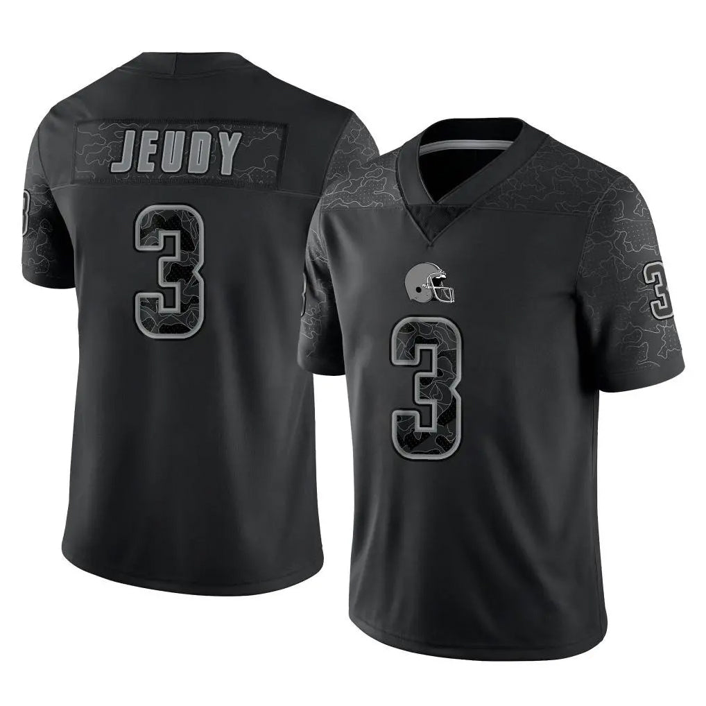 C.Browns #3 Jerry Jeudy Player Black Reflective Home Game ROCER Stitched Jerseys