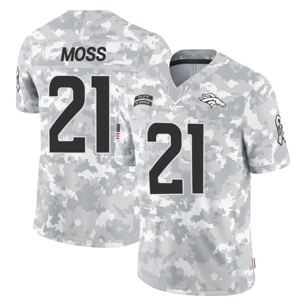 D.Broncos #21 Riley Moss Player Arctic Camo Salute To Service Limited ROCER Stitched Jerseys