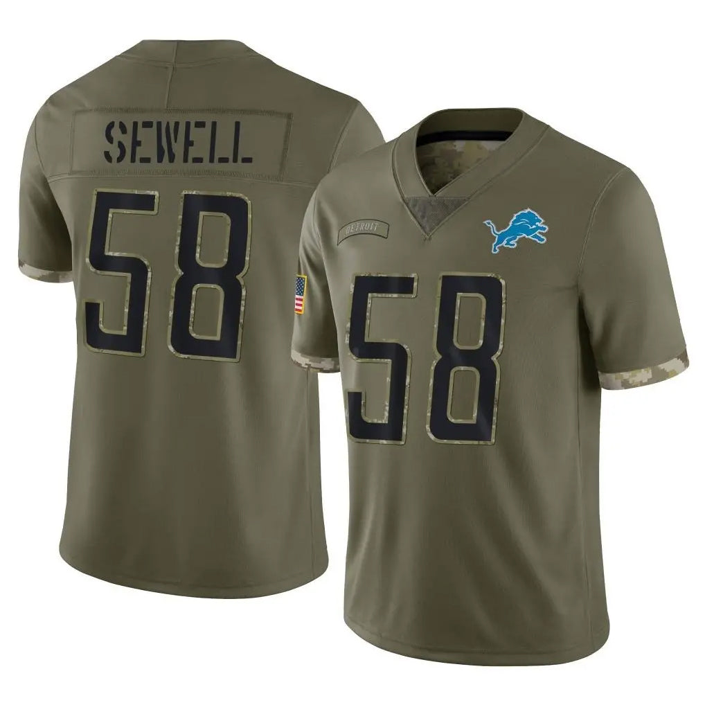 D.Lions #58 Penei Sewell Player Olive Salute To Service Limited ROCER Stitched Jerseys