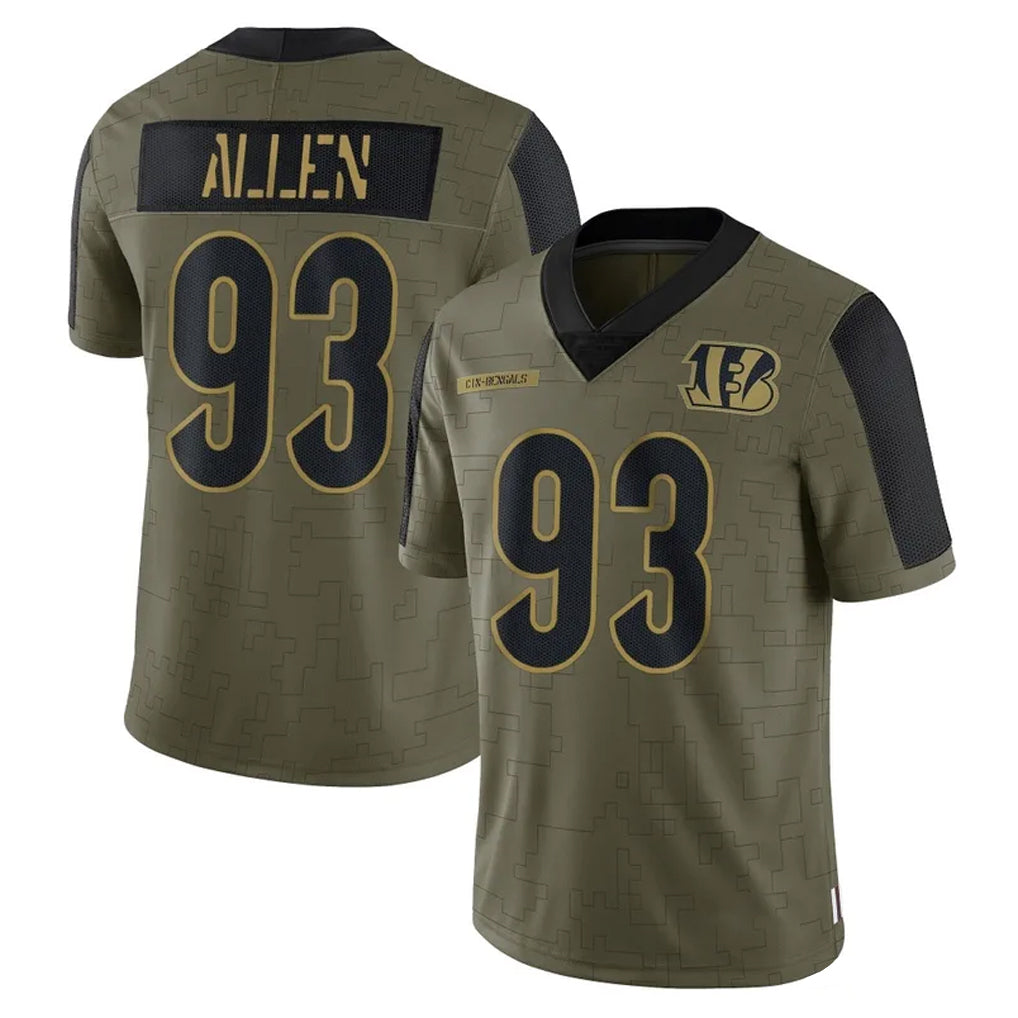 C.Bengals #93 Jonathan Allen Player Olive Salute to Service Game ROCER Stitched Jerseys