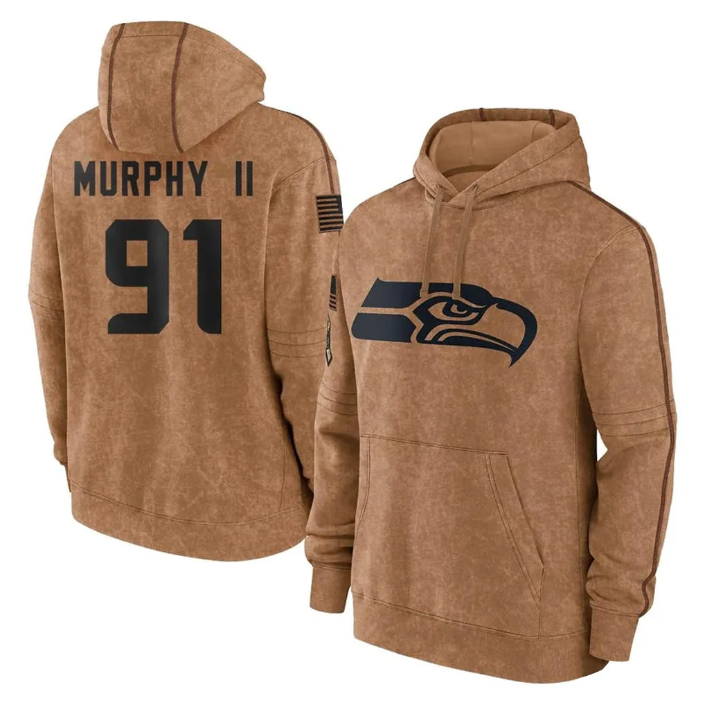 S.Seahawks #91 Byron Murphy II Player Brown Limited Salute to Service Pullover Hoodies Game ROCER Stitched Jerseys