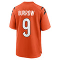 C.Bengals #9 Joe Burrow Player Orange Home Game ROCER Stitched Jerseys