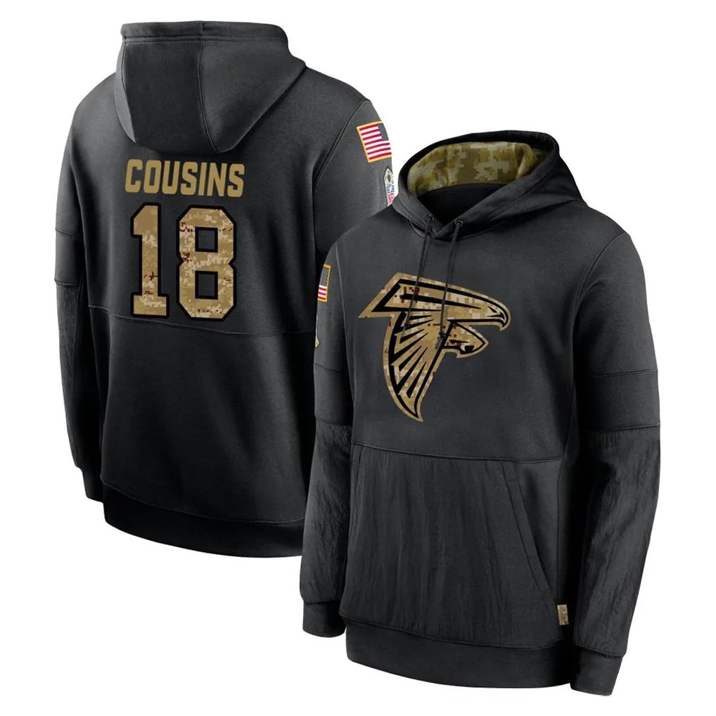 A.Falcons #18 Kirk Cousins Player Black Salute to Service Limited Black Hoodie ROCER Stitched Jerseys