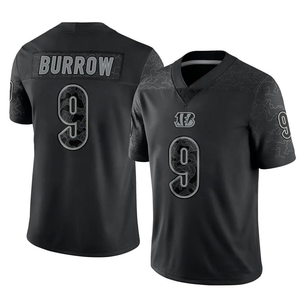 C.Bengals #9 Joe Burrow Player Black Reflective Limited Game ROCER Stitched Jerseys