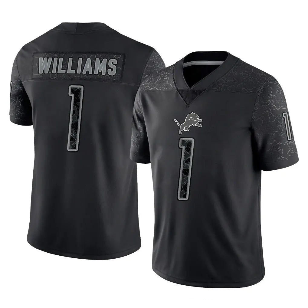 D.Lions #1 Jameson Williams Player Black Reflective Limited Home Game ROCER Stitched Jerseys