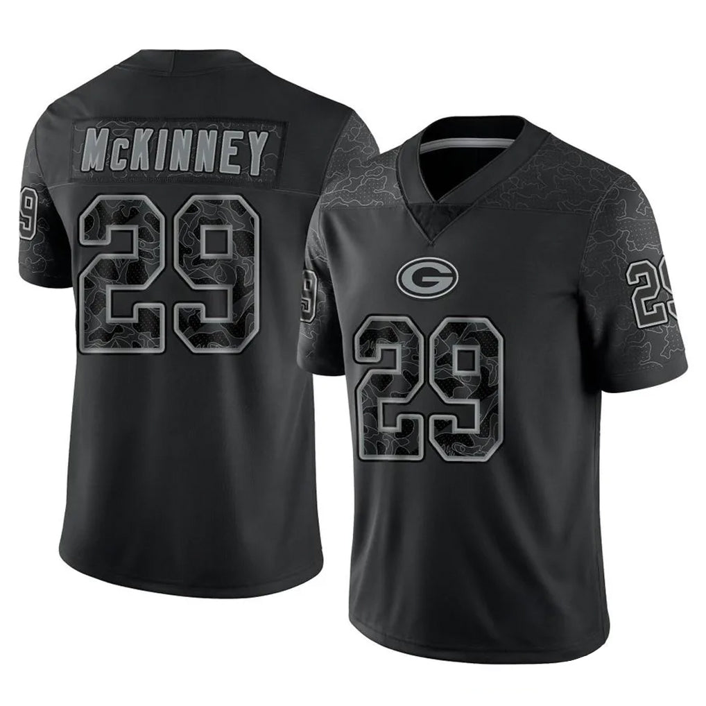 GB.Packers #29 Xavier McKinney Player Black Reflective Limited Home Game ROCER Stitched Jerseys