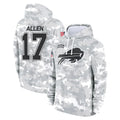 B.Bills #17 Josh Allen Player Arctic Camo Salute to Service Hoodies Limited ROCER Stitched Jerseys