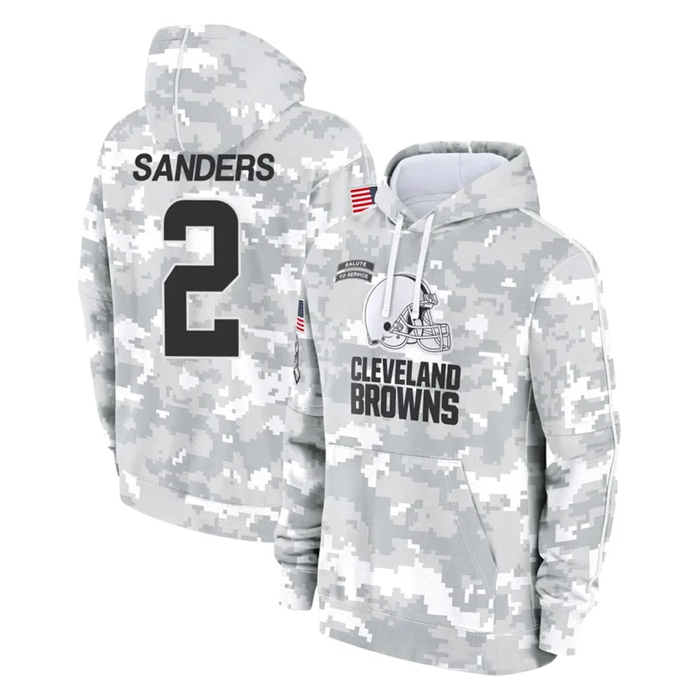 C.Browns #2 Shedeur Sanders Player Arctic Camo Salute to Service Hoodies Limited Game ROCER Stitched Jerseys