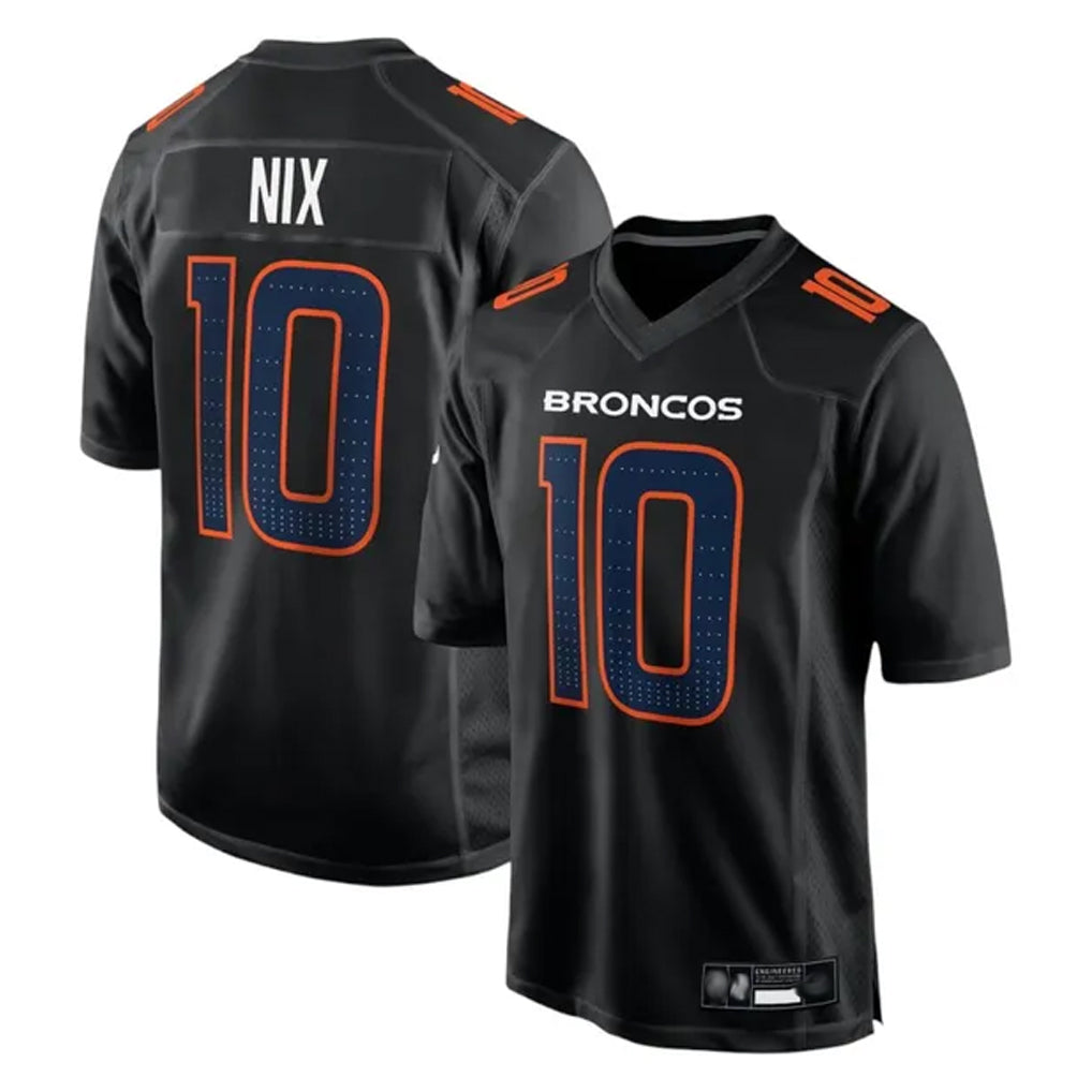 D.Broncos #10 Bo Nix Player Carbon Black Fashion Limited Game ROCER Stitched Jerseys