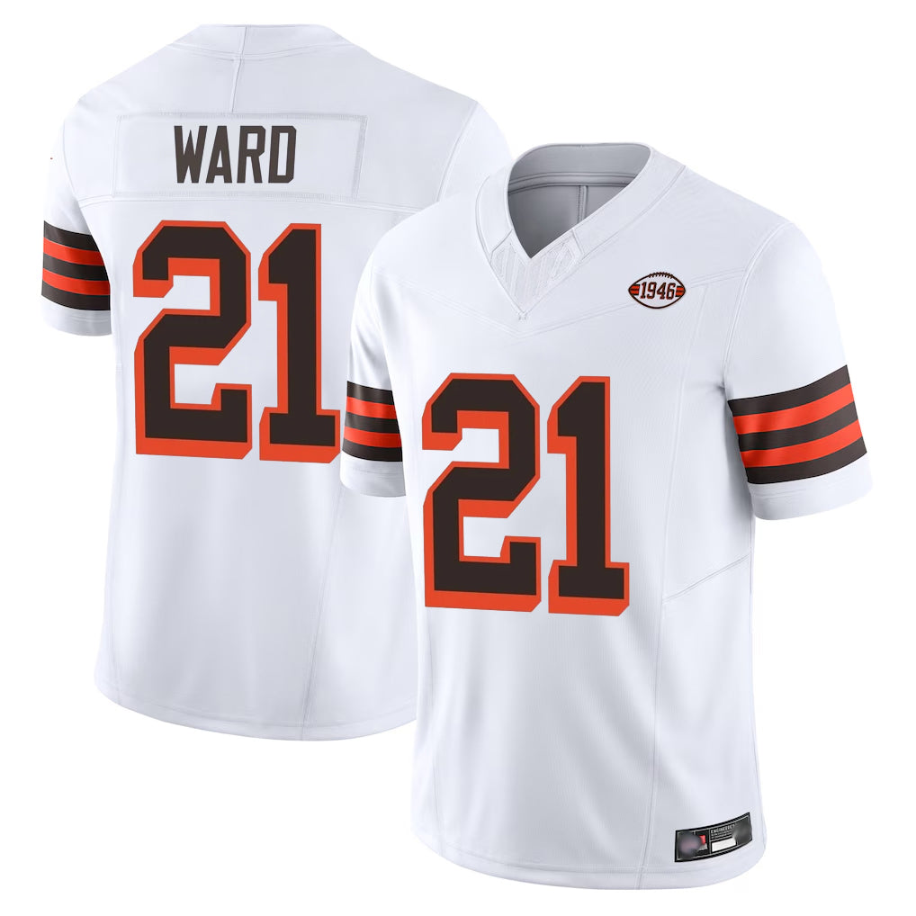 C.Browns #21 Denzel Ward Player White Limited Vapor F.U.S.E. Alternate Game ROCER Stitched Jerseys